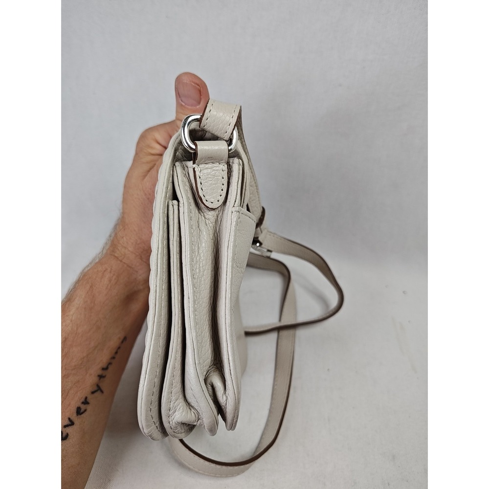 Brighton Cream Pebbled Leather Braided Trim Flap Crossbody Bag - Picture 6 of 16